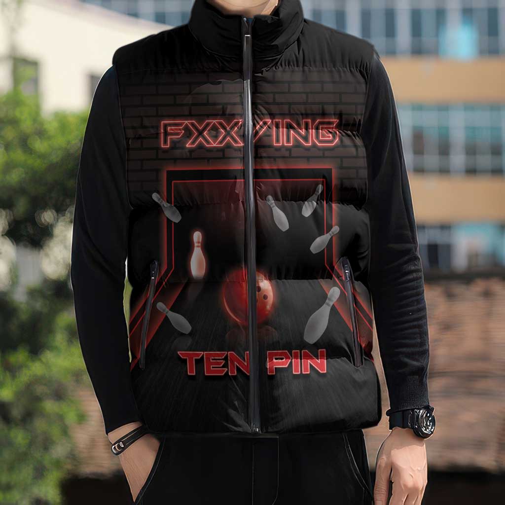 Personalized Bowling Sleeveless Puffer Jacket Ten Pin Neon Style - Wonder Print Shop