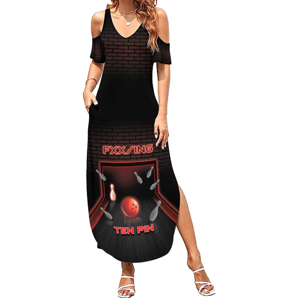 Personalized Bowling Summer Maxi Dress Ten Pin Neon Style - Wonder Print Shop