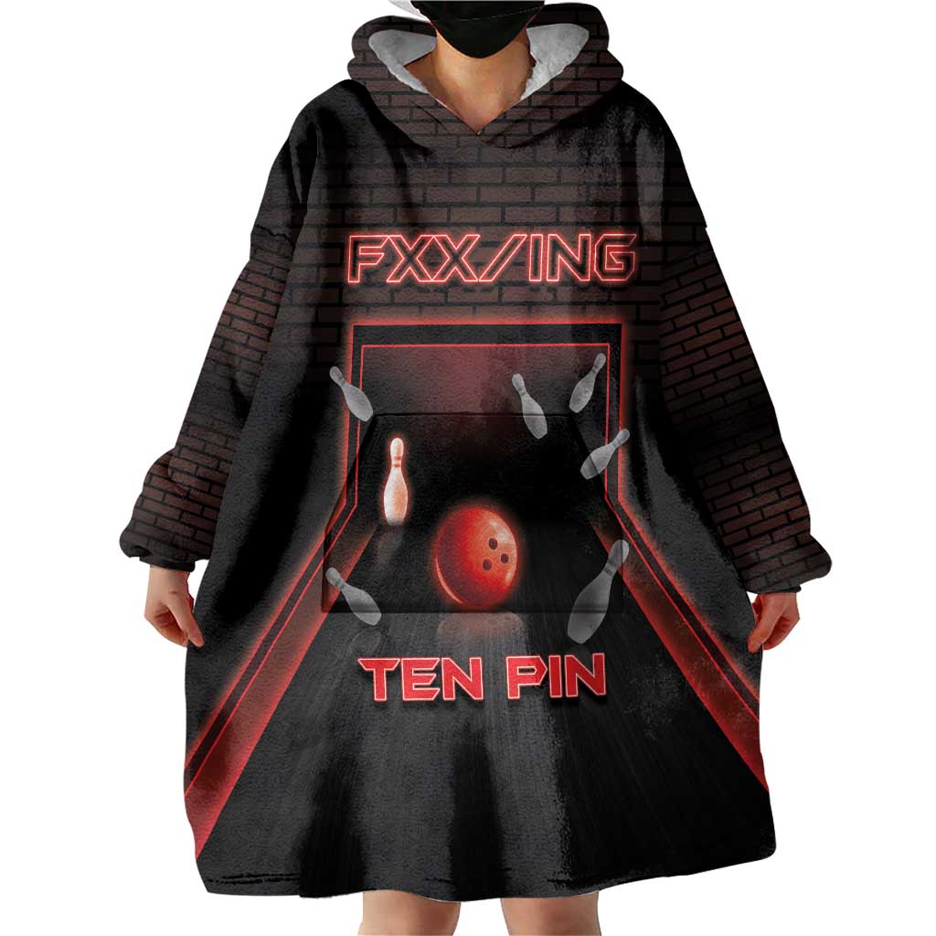 Personalized Bowling Wearable Blanket Hoodie Ten Pin Neon Style - Wonder Print Shop