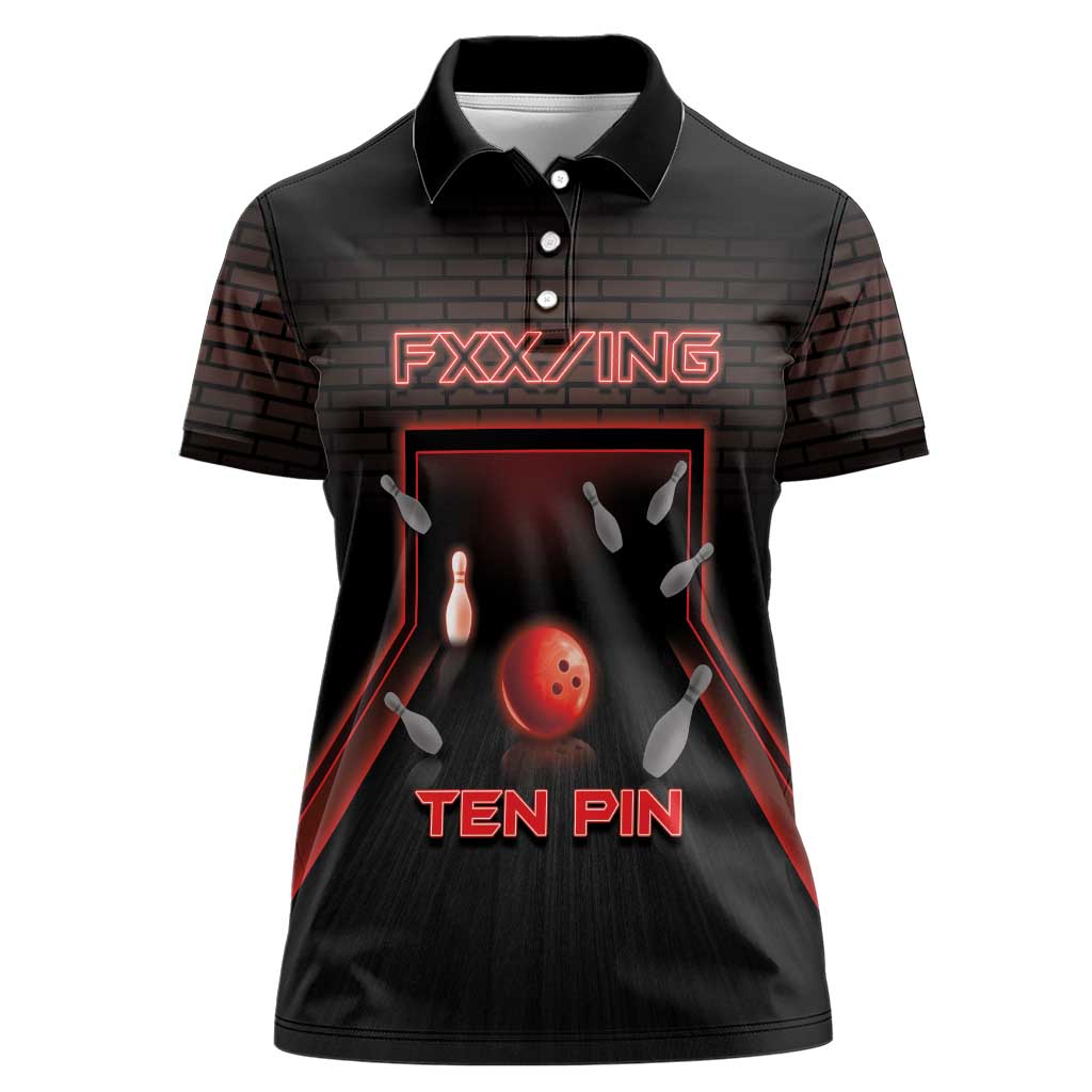 Personalized Bowling Women Polo Shirt Ten Pin Neon Style - Wonder Print Shop