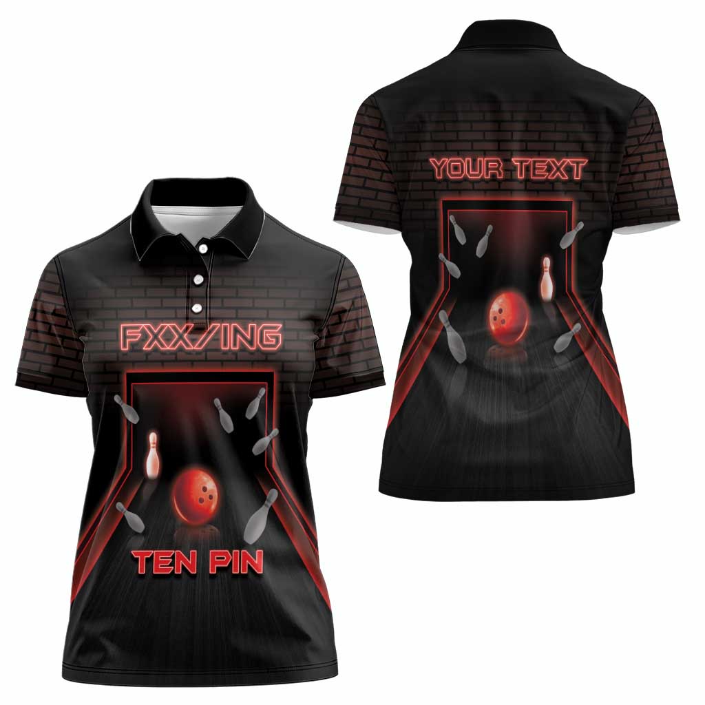 Personalized Bowling Women Polo Shirt Ten Pin Neon Style - Wonder Print Shop