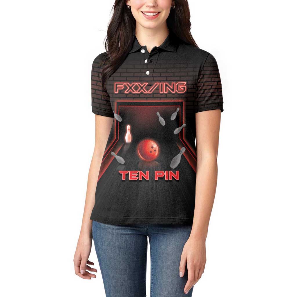 Personalized Bowling Women Polo Shirt Ten Pin Neon Style - Wonder Print Shop