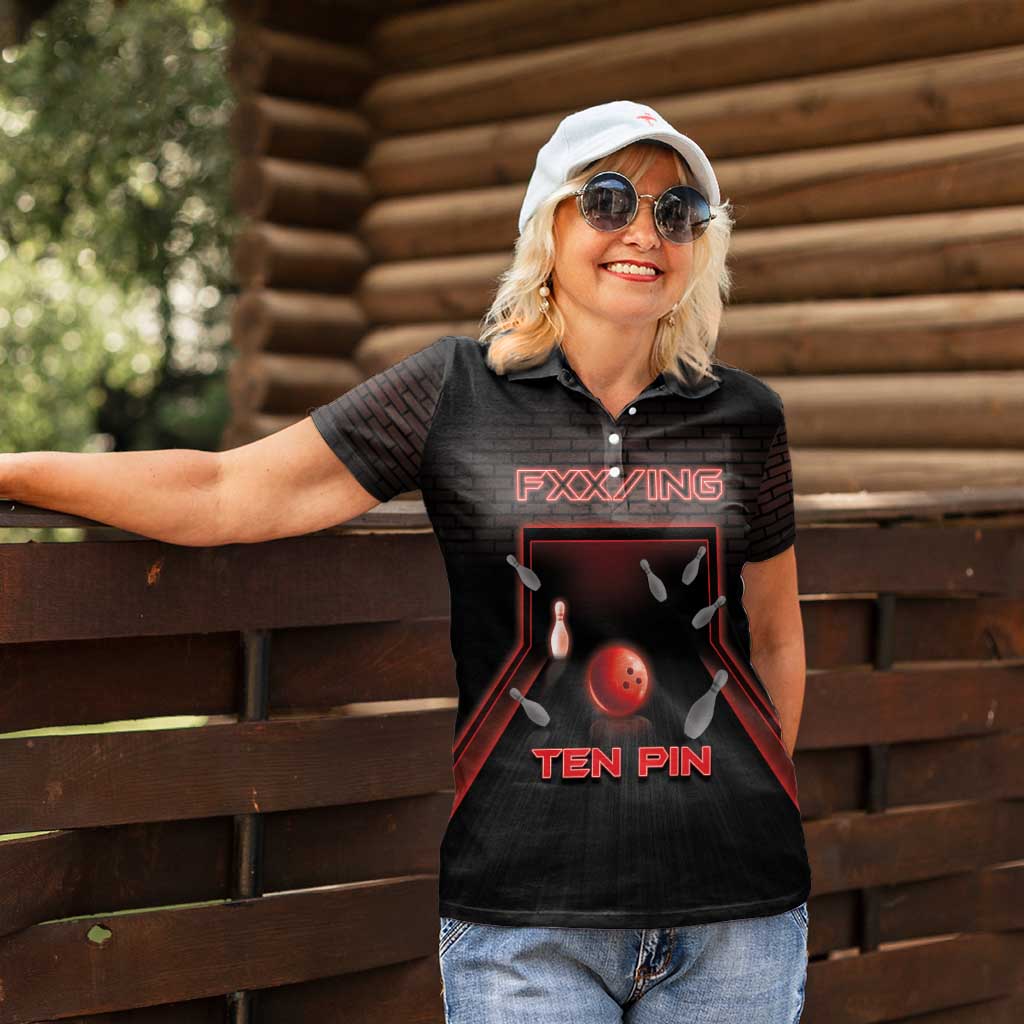 Personalized Bowling Women Polo Shirt Ten Pin Neon Style - Wonder Print Shop