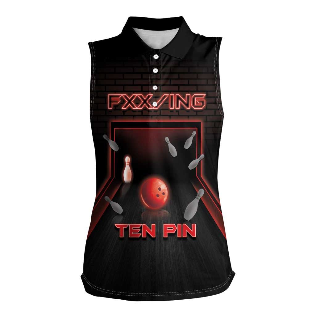 Personalized Bowling Women Sleeveless Polo Shirt Ten Pin Neon Style - Wonder Print Shop