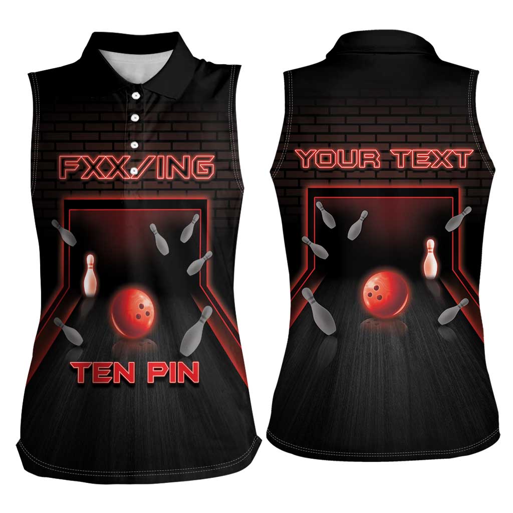 Personalized Bowling Women Sleeveless Polo Shirt Ten Pin Neon Style - Wonder Print Shop