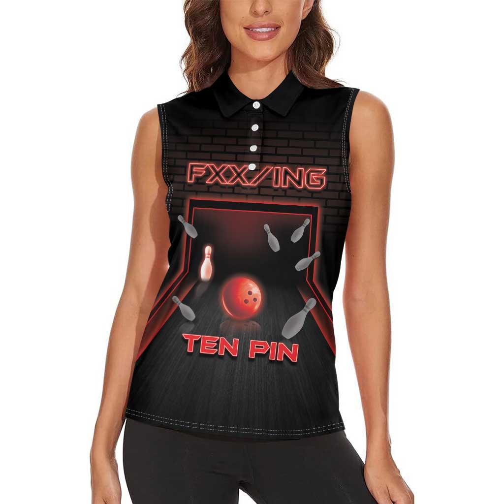 Personalized Bowling Women Sleeveless Polo Shirt Ten Pin Neon Style - Wonder Print Shop