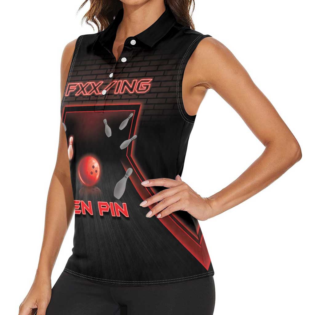 Personalized Bowling Women Sleeveless Polo Shirt Ten Pin Neon Style - Wonder Print Shop