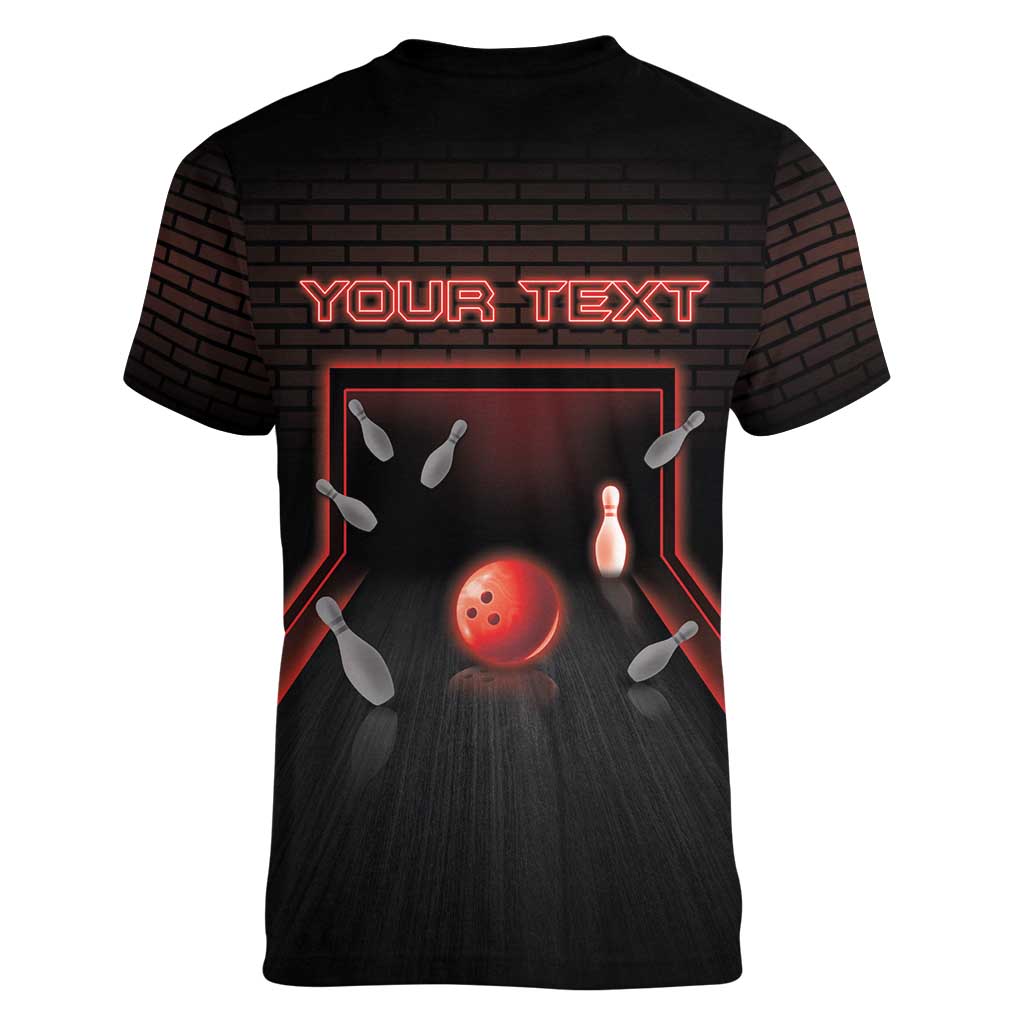 Personalized Bowling Women V-Neck T-Shirt Ten Pin Neon Style - Wonder Print Shop