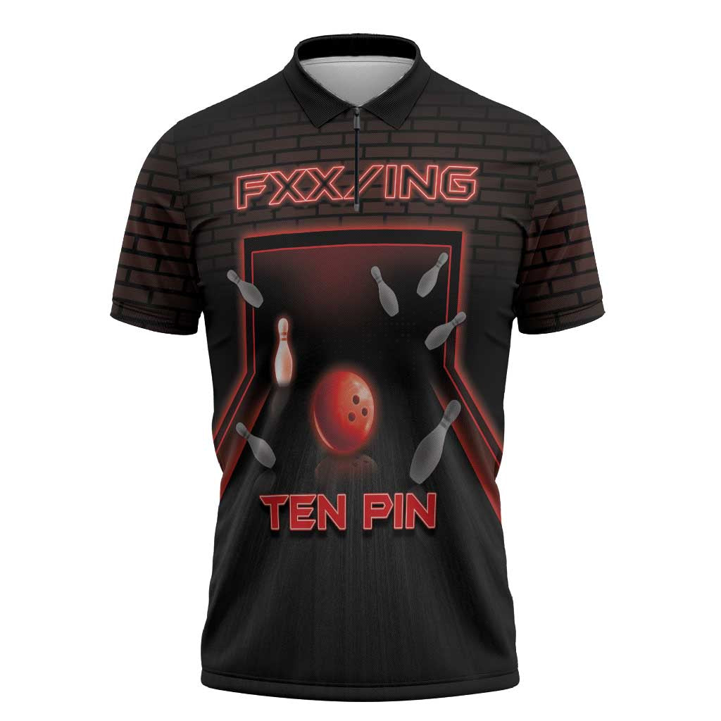 Personalized Bowling Zipper Polo Shirt Ten Pin Neon Style - Wonder Print Shop
