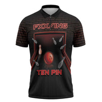 Personalized Bowling Zipper Polo Shirt Ten Pin Neon Style - Wonder Print Shop