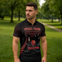 Personalized Bowling Zipper Polo Shirt Ten Pin Neon Style - Wonder Print Shop