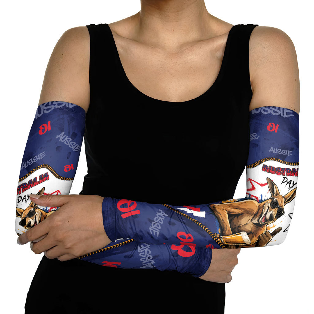 Australia Flag Day Arm Sleeves Cool Kangaroo Beer Aussie Aussie Oi Oi