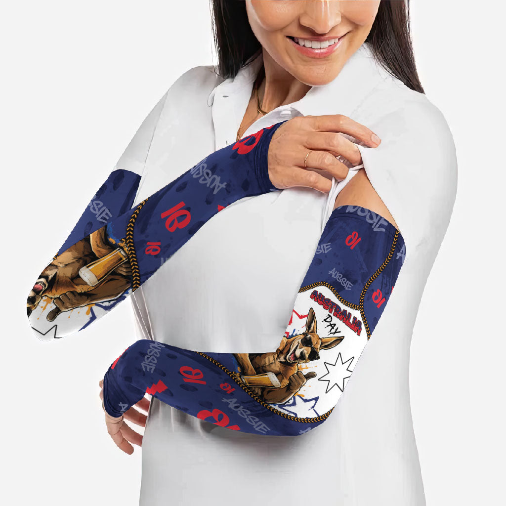 Australia Flag Day Arm Sleeves Cool Kangaroo Beer Aussie Aussie Oi Oi