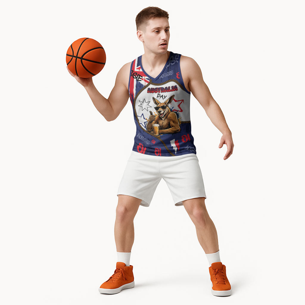Australia Flag Day Basketball Jersey Cool Kangaroo Beer Aussie Aussie Oi Oi