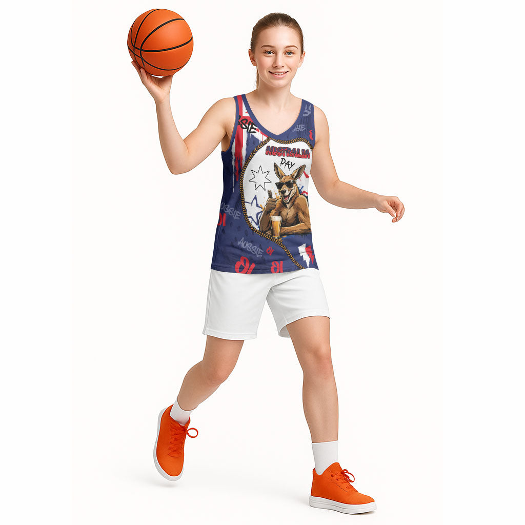 Australia Flag Day Basketball Jersey Cool Kangaroo Beer Aussie Aussie Oi Oi