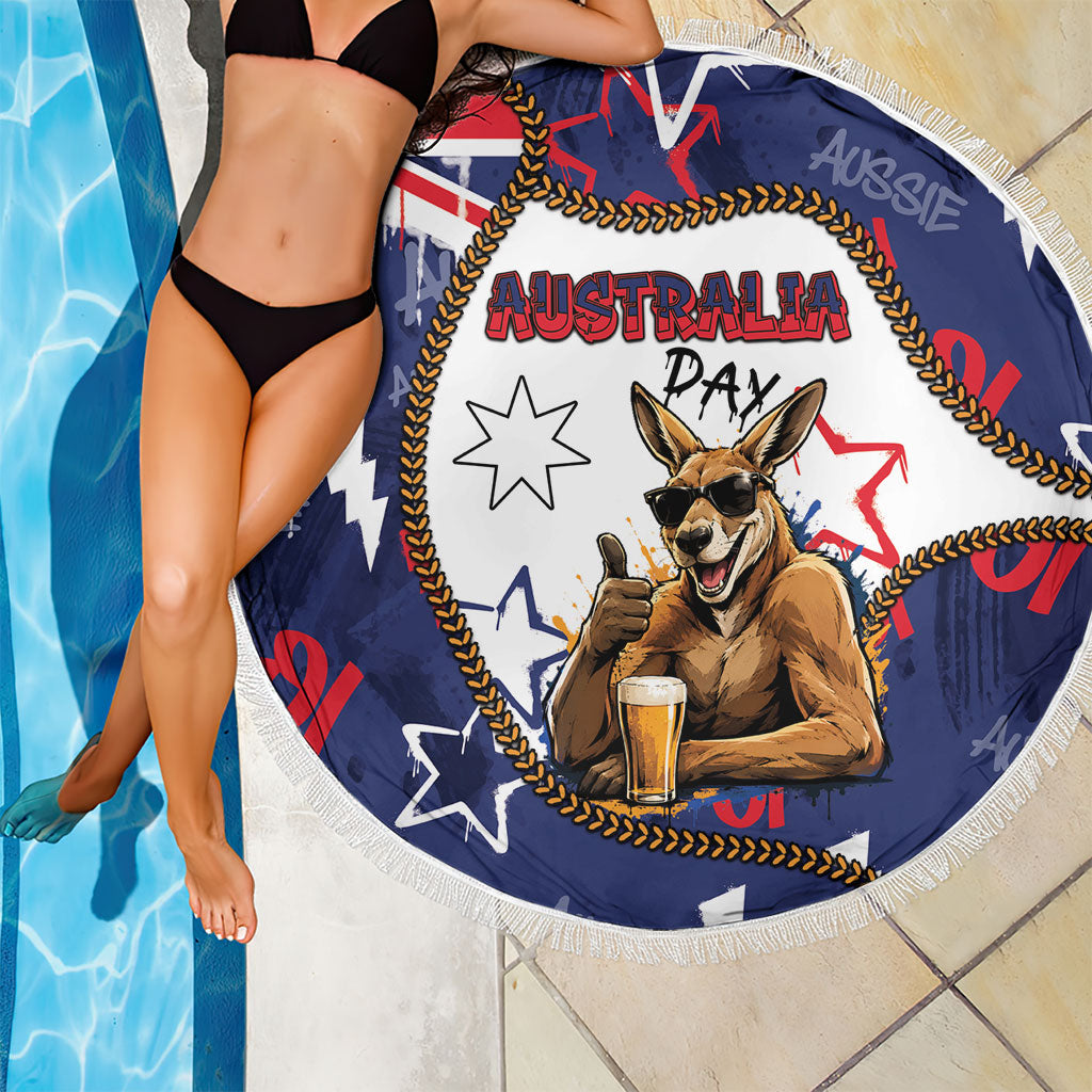 Australia Flag Day Beach Blanket Cool Kangaroo Beer Aussie Aussie Oi Oi