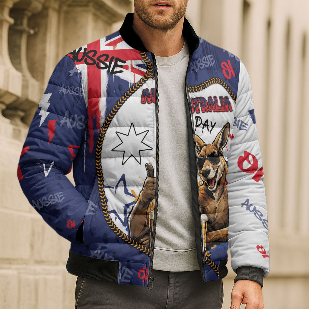 Australia Flag Day Bomber Puffer Jacket Cool Kangaroo Beer Aussie Aussie Oi Oi