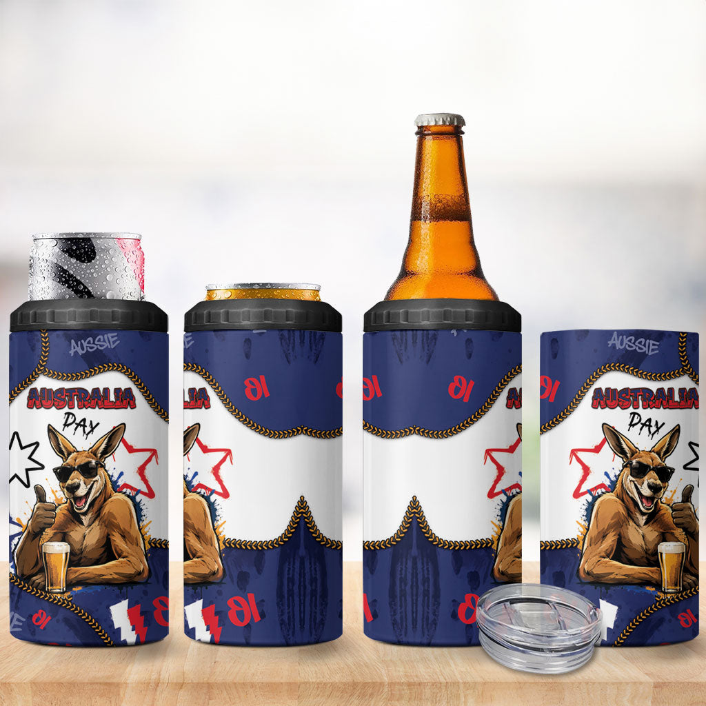 Australia Flag Day 4 in 1 Can Cooler Tumbler Cool Kangaroo Beer Aussie Aussie Oi Oi