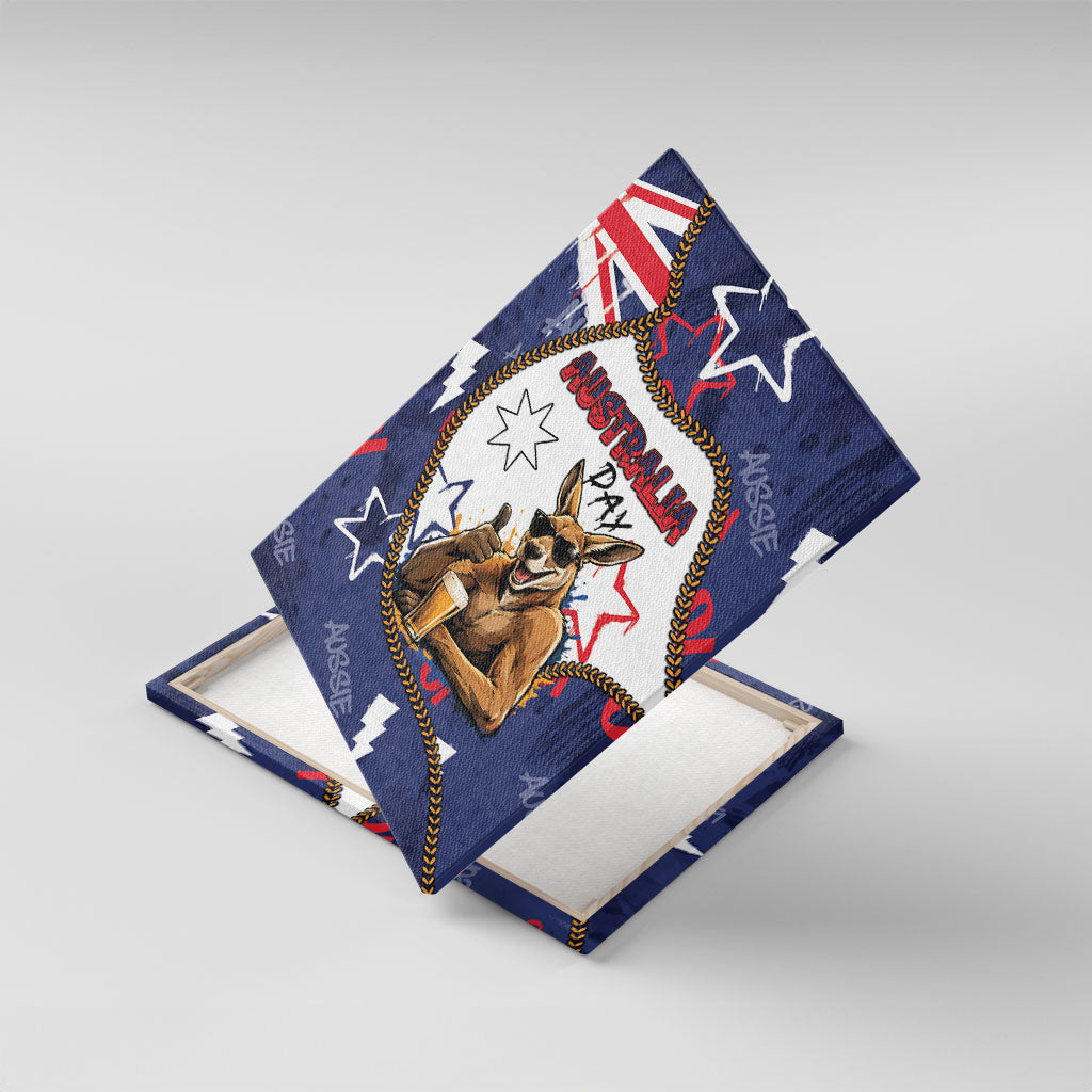 Australia Flag Day Canvas Wall Art Cool Kangaroo Beer Aussie Aussie Oi Oi