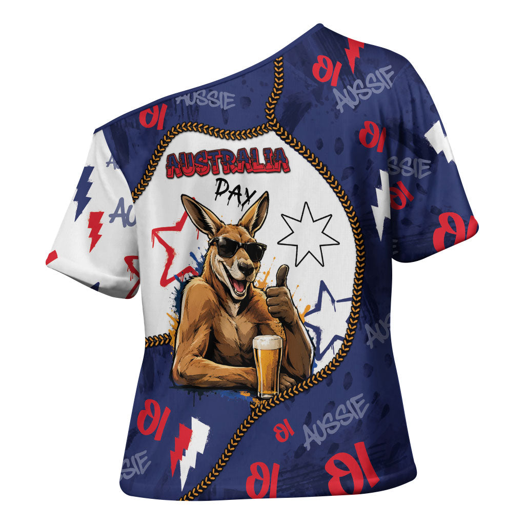Australia Flag Day Cross Shoulder Shirt Cool Kangaroo Beer Aussie Aussie Oi Oi