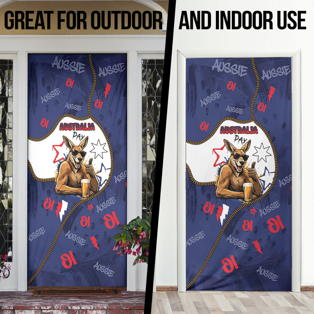 Australia Flag Day Door Cover Cool Kangaroo Beer Aussie Aussie Oi Oi