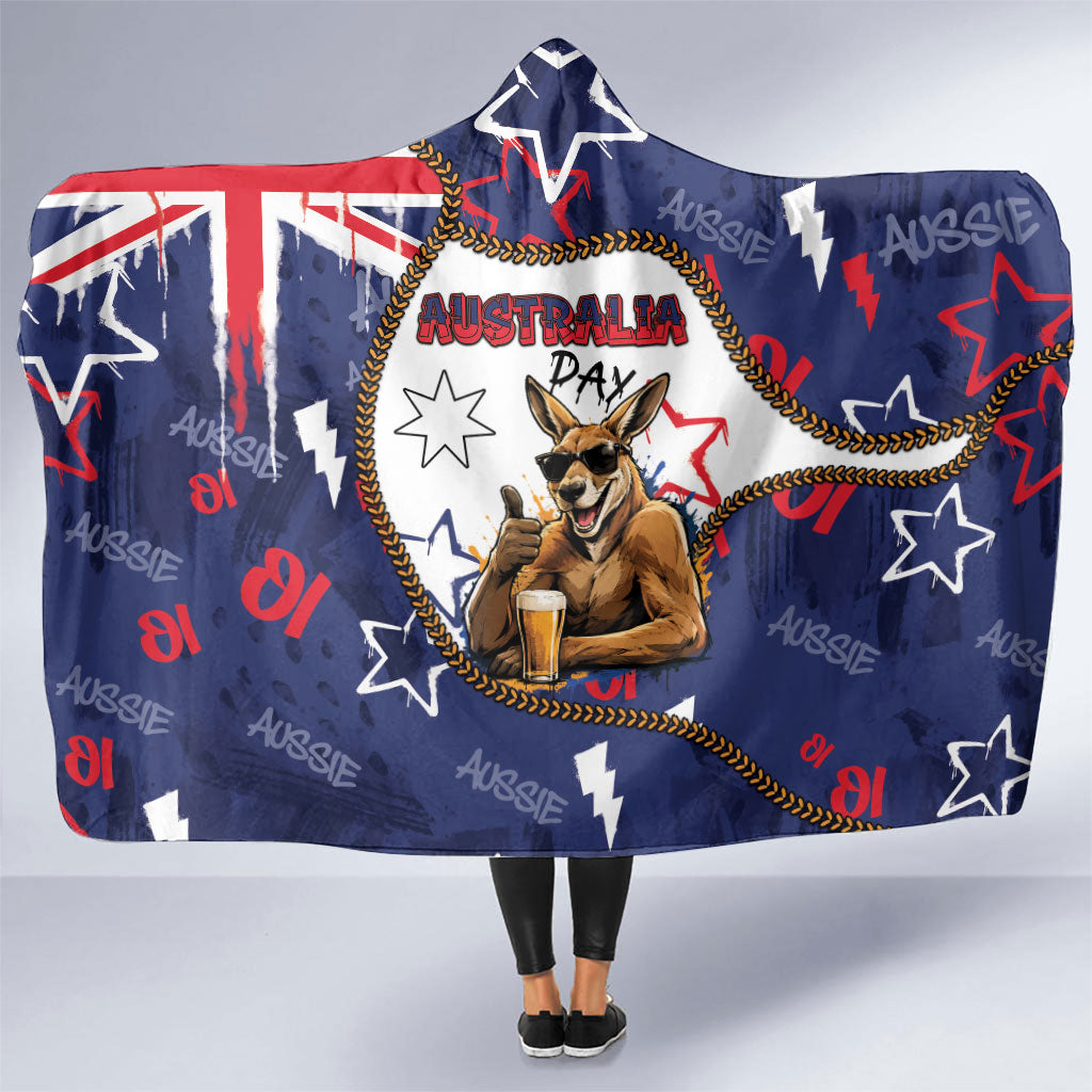 Australia Flag Day Hooded Blanket Cool Kangaroo Beer Aussie Aussie Oi Oi