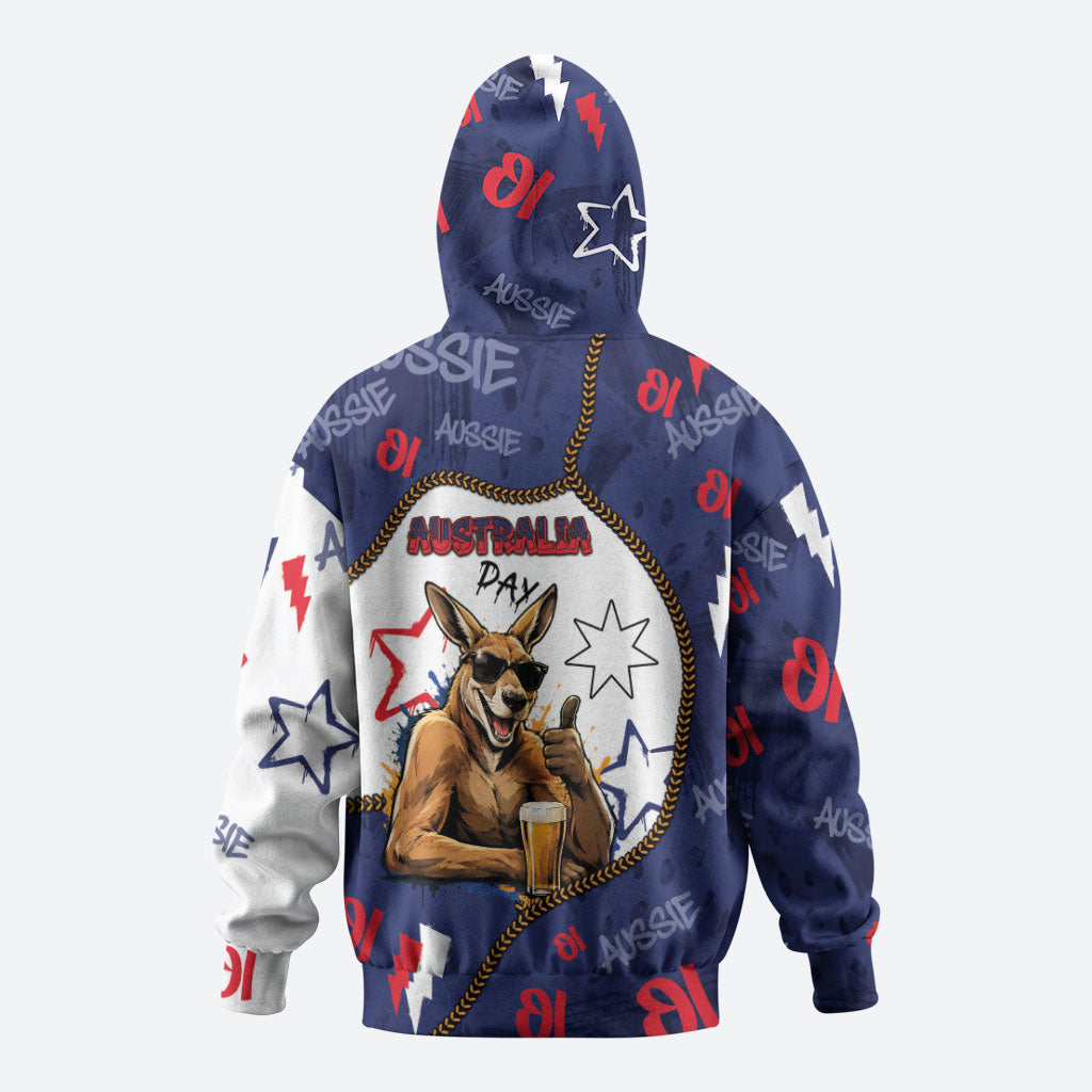 Australia Flag Day Hoodie Cool Kangaroo Beer Aussie Aussie Oi Oi