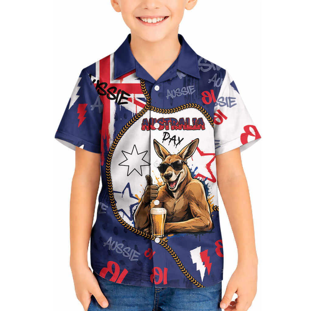 Australia Flag Day Kid Hawaiian Shirt Cool Kangaroo Beer Aussie Aussie Oi Oi