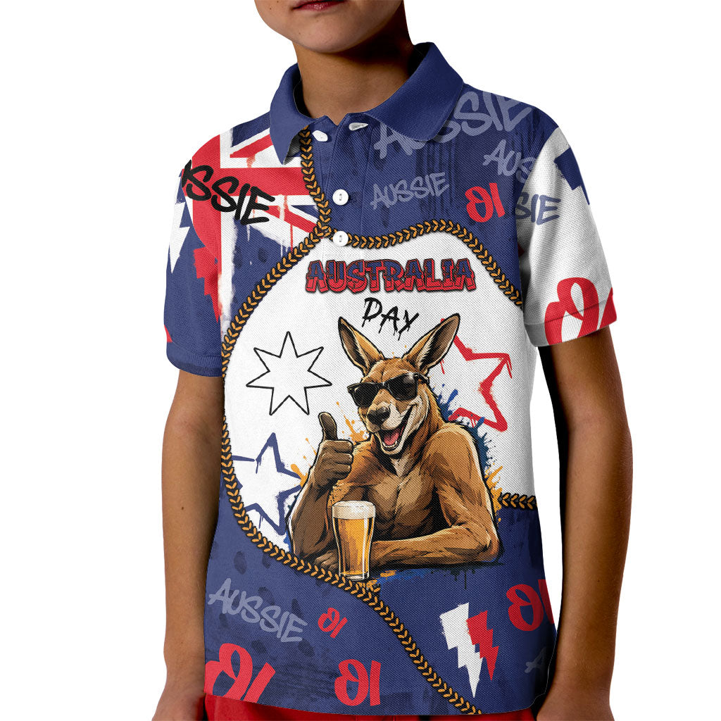 Australia Flag Day Kid Polo Shirt Cool Kangaroo Beer Aussie Aussie Oi Oi