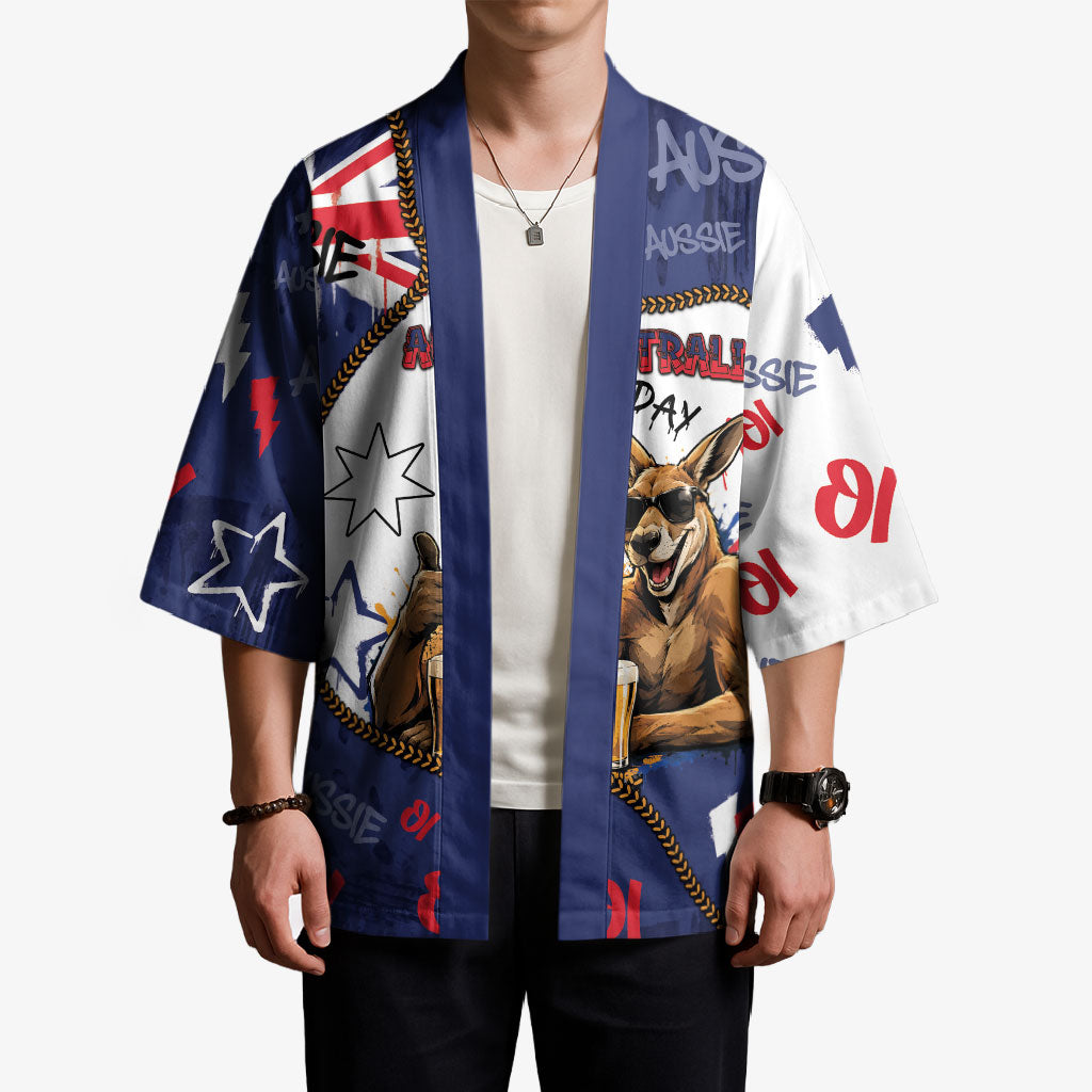 Australia Flag Day Kimono Cool Kangaroo Beer Aussie Aussie Oi Oi