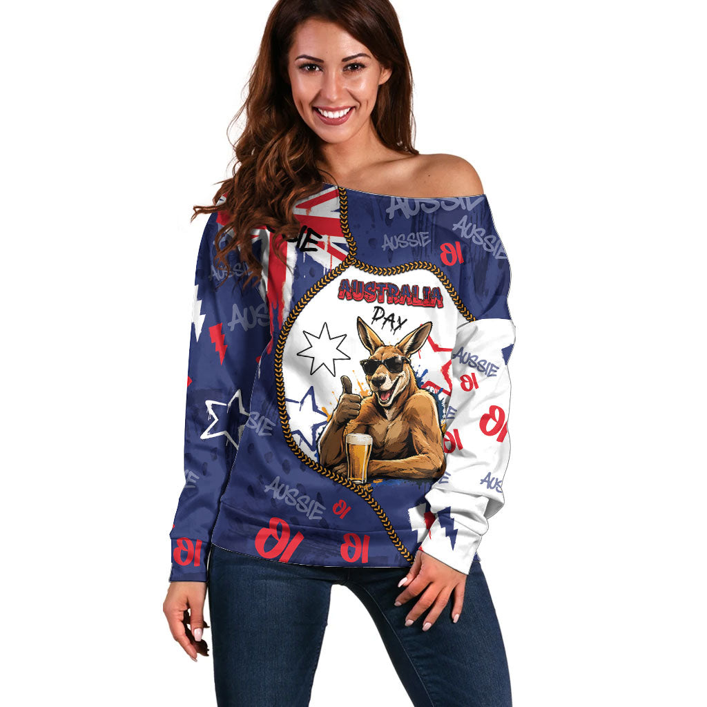 Australia Flag Day Off Shoulder Sweater Cool Kangaroo Beer Aussie Aussie Oi Oi