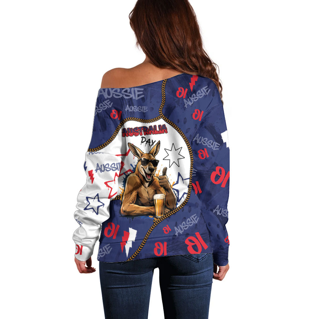 Australia Flag Day Off Shoulder Sweater Cool Kangaroo Beer Aussie Aussie Oi Oi