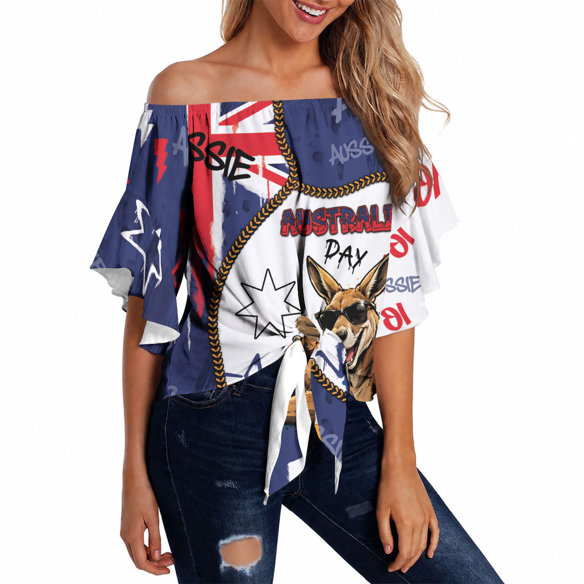 Australia Flag Day Off Shoulder Wrap Waist Top Cool Kangaroo Beer Aussie Aussie Oi Oi