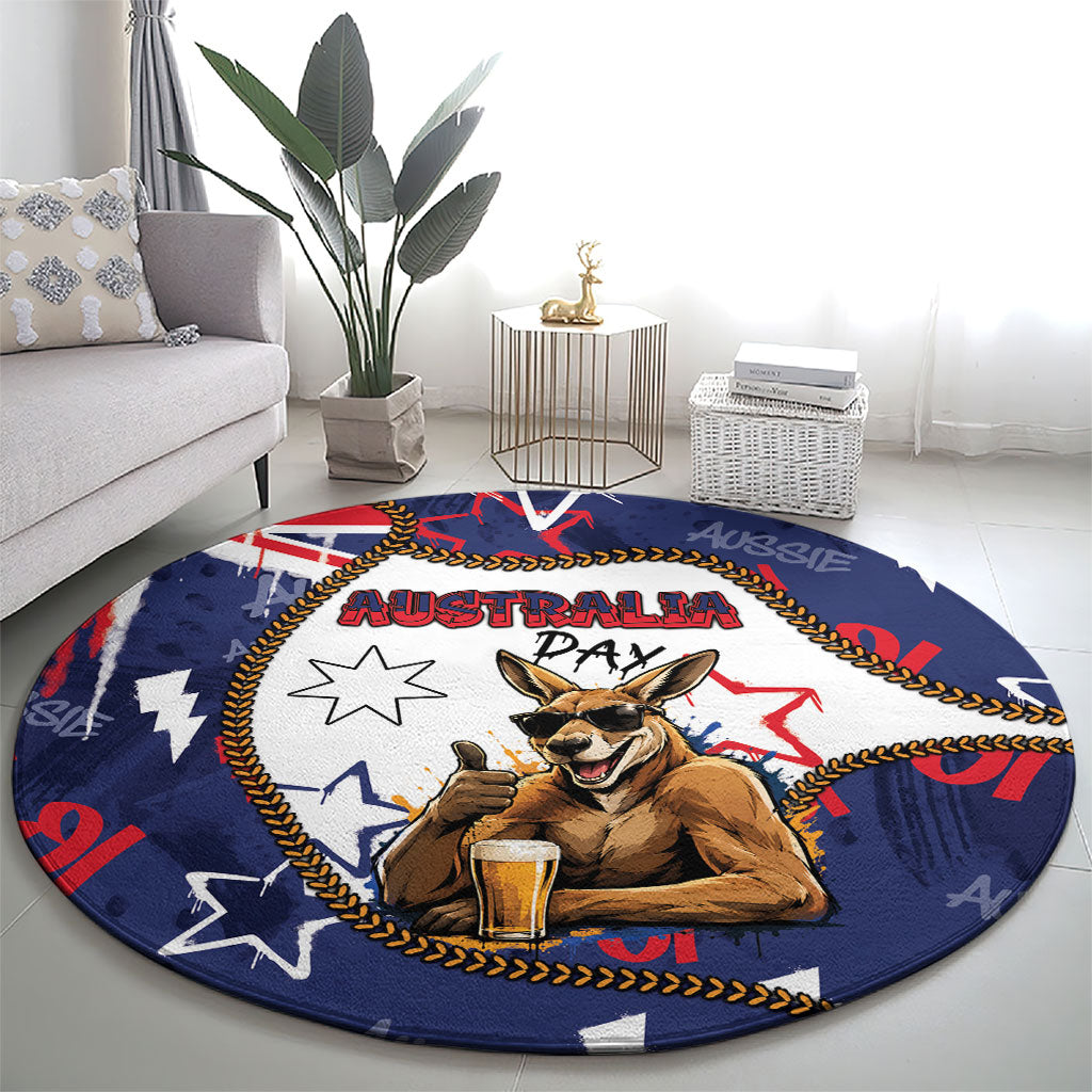 Australia Flag Day Round Carpet Cool Kangaroo Beer Aussie Aussie Oi Oi