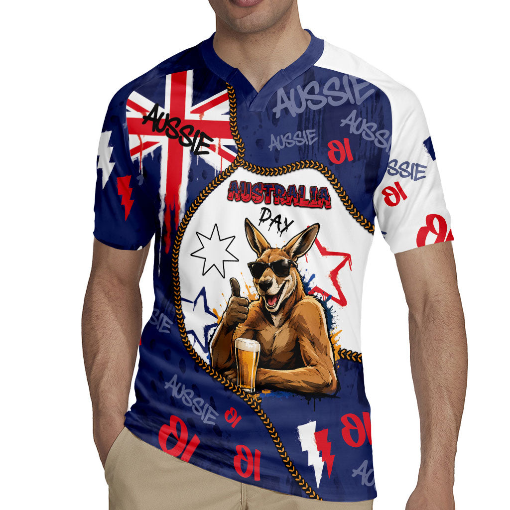 Australia Flag Day Rugby Jersey Cool Kangaroo Beer Aussie Aussie Oi Oi