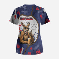 Australia Flag Day Scrub Top Cool Kangaroo Beer Aussie Aussie Oi Oi