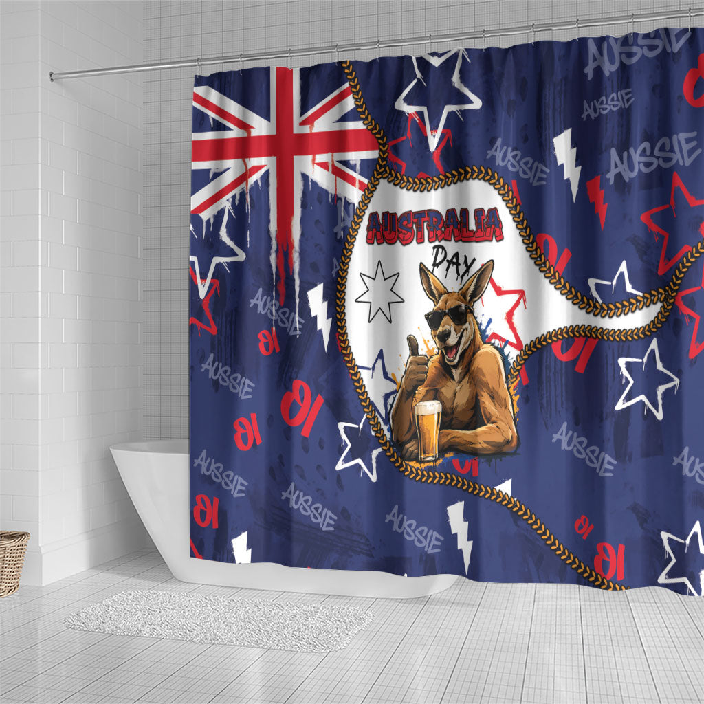 Australia Flag Day Shower Curtain Cool Kangaroo Beer Aussie Aussie Oi Oi