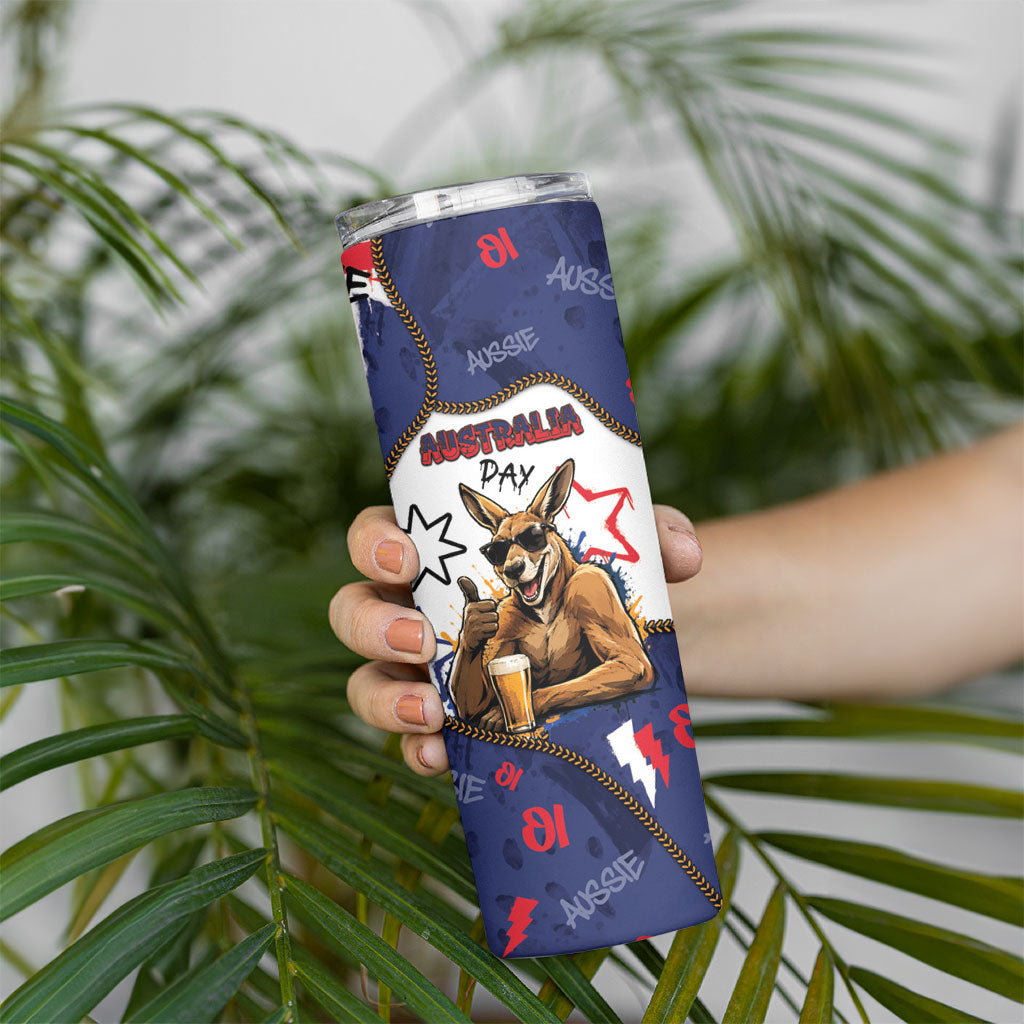 Australia Flag Day Skinny Tumbler Cool Kangaroo Beer Aussie Aussie Oi Oi