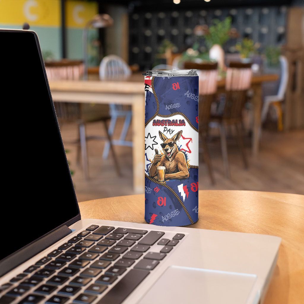 Australia Flag Day Skinny Tumbler Cool Kangaroo Beer Aussie Aussie Oi Oi