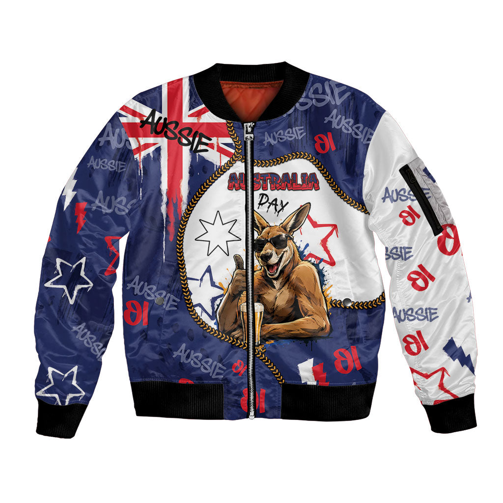 Australia Flag Day Sleeve Zip Bomber Jacket Cool Kangaroo Beer Aussie Aussie Oi Oi
