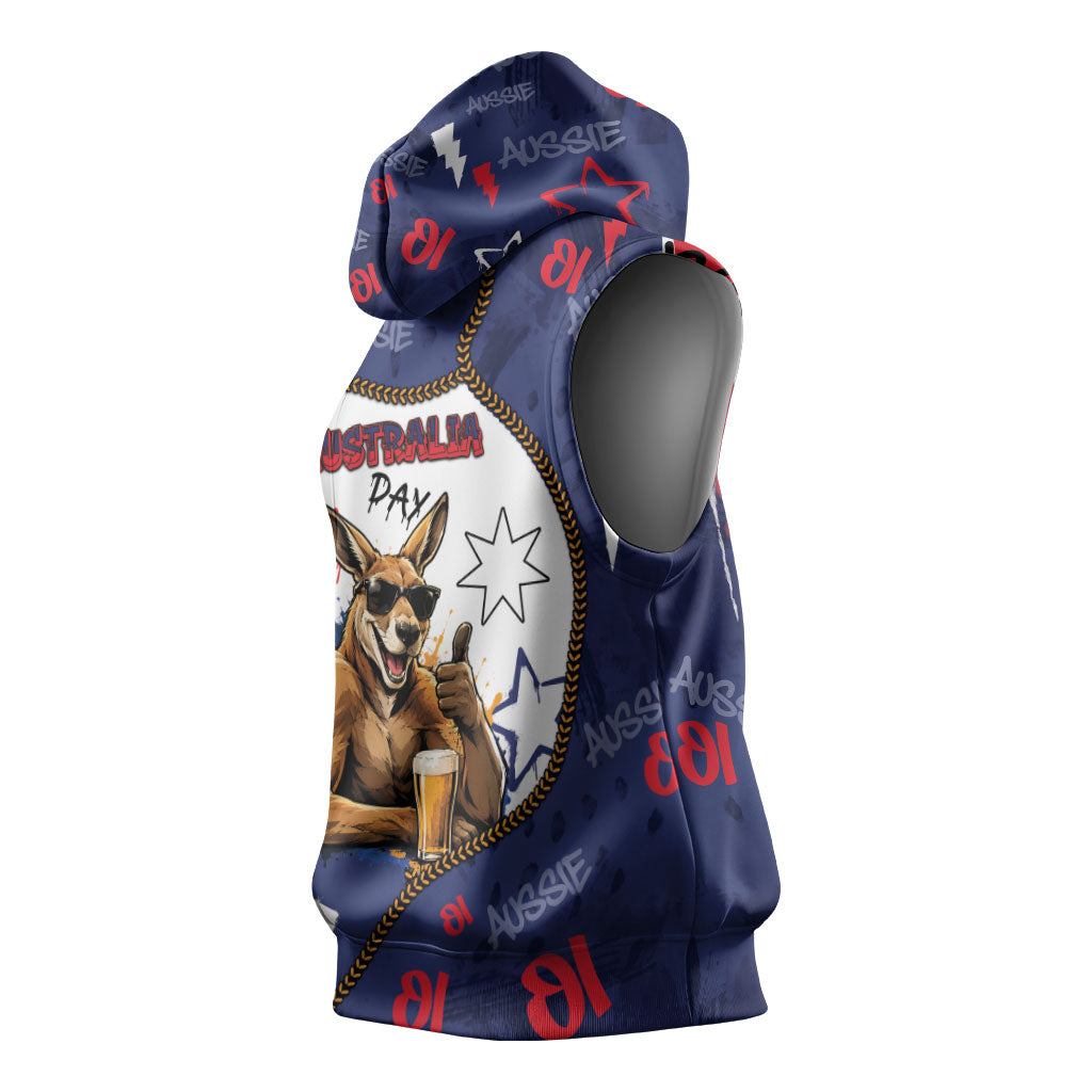 Australia Flag Day Sleeveless Hoodie Cool Kangaroo Beer Aussie Aussie Oi Oi