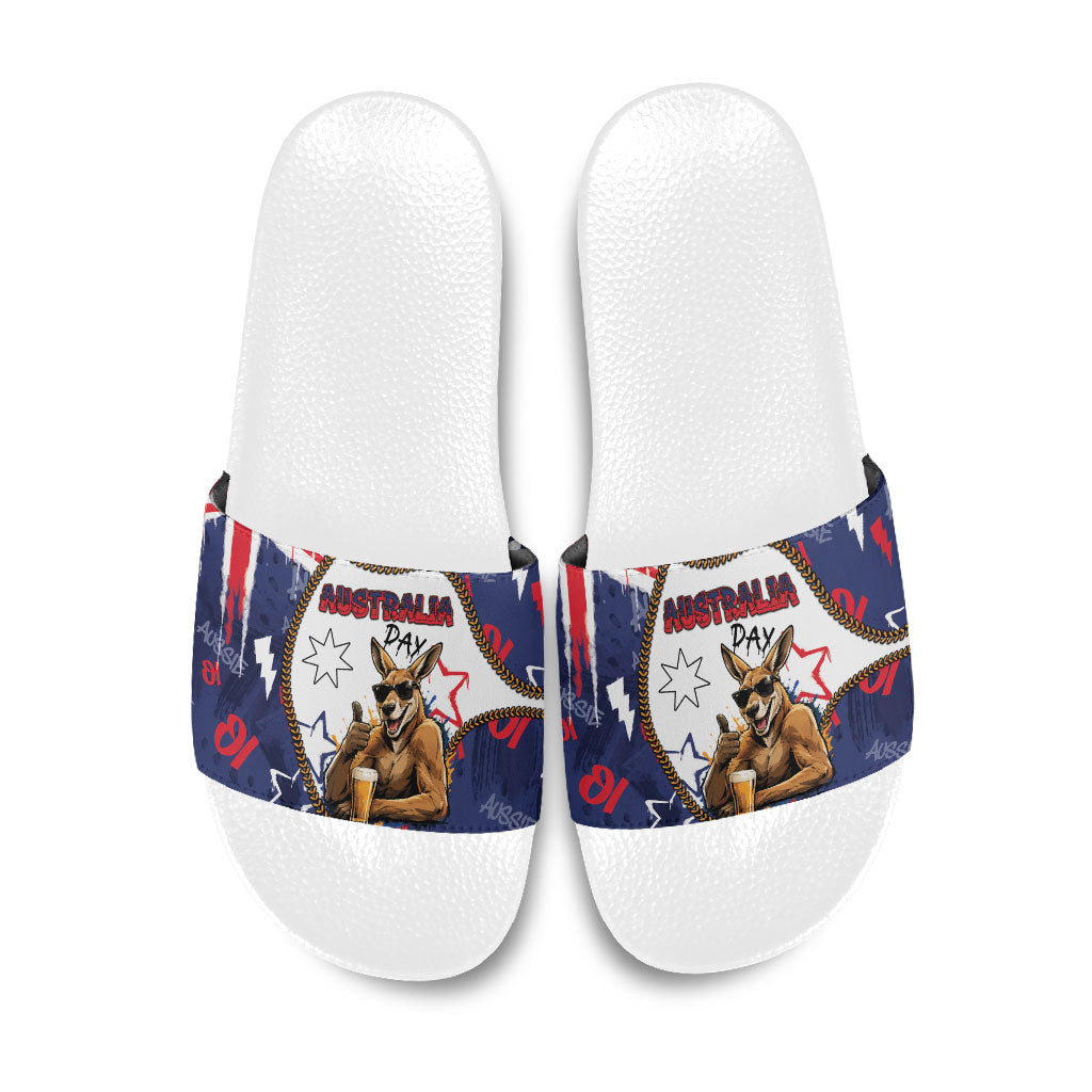 Australia Flag Day Slide Sandals Cool Kangaroo Beer Aussie Aussie Oi Oi