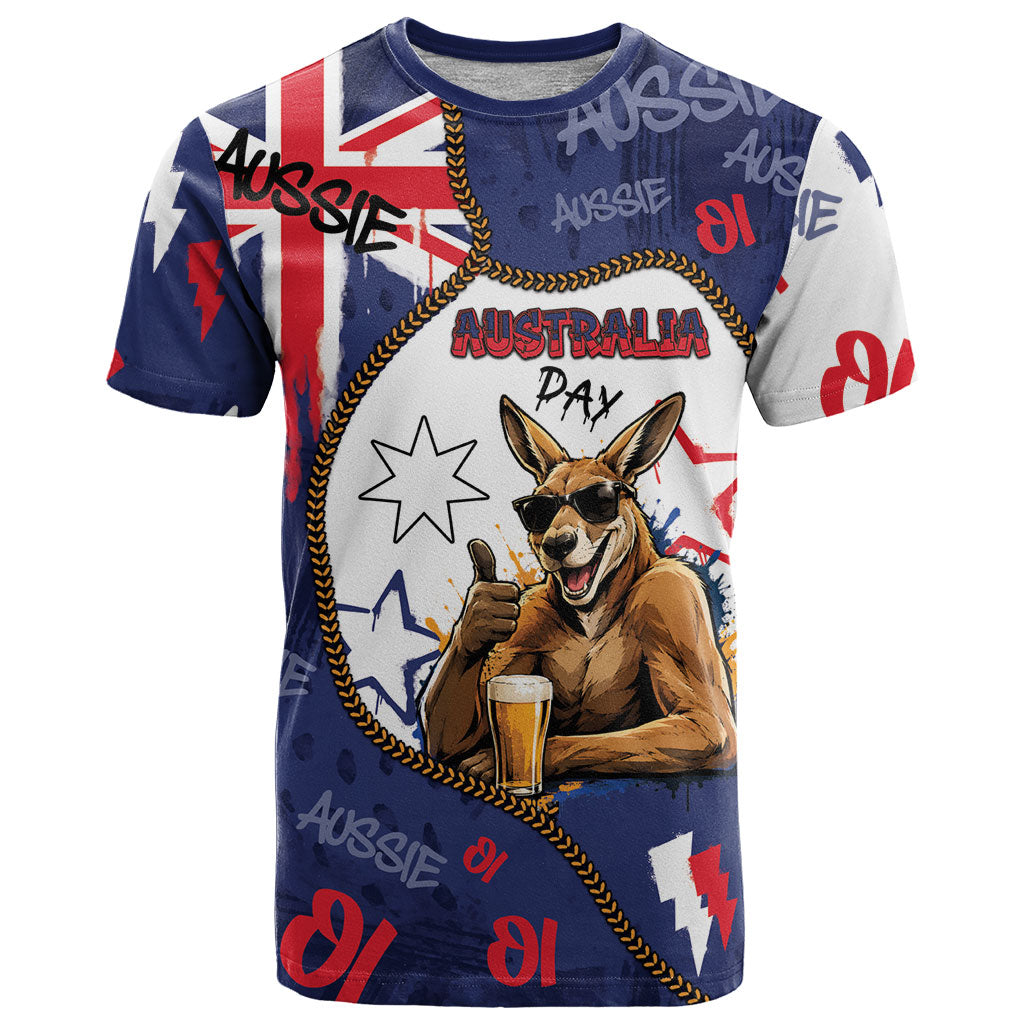 Australia Flag Day T Shirt Cool Kangaroo Beer Aussie Aussie Oi Oi