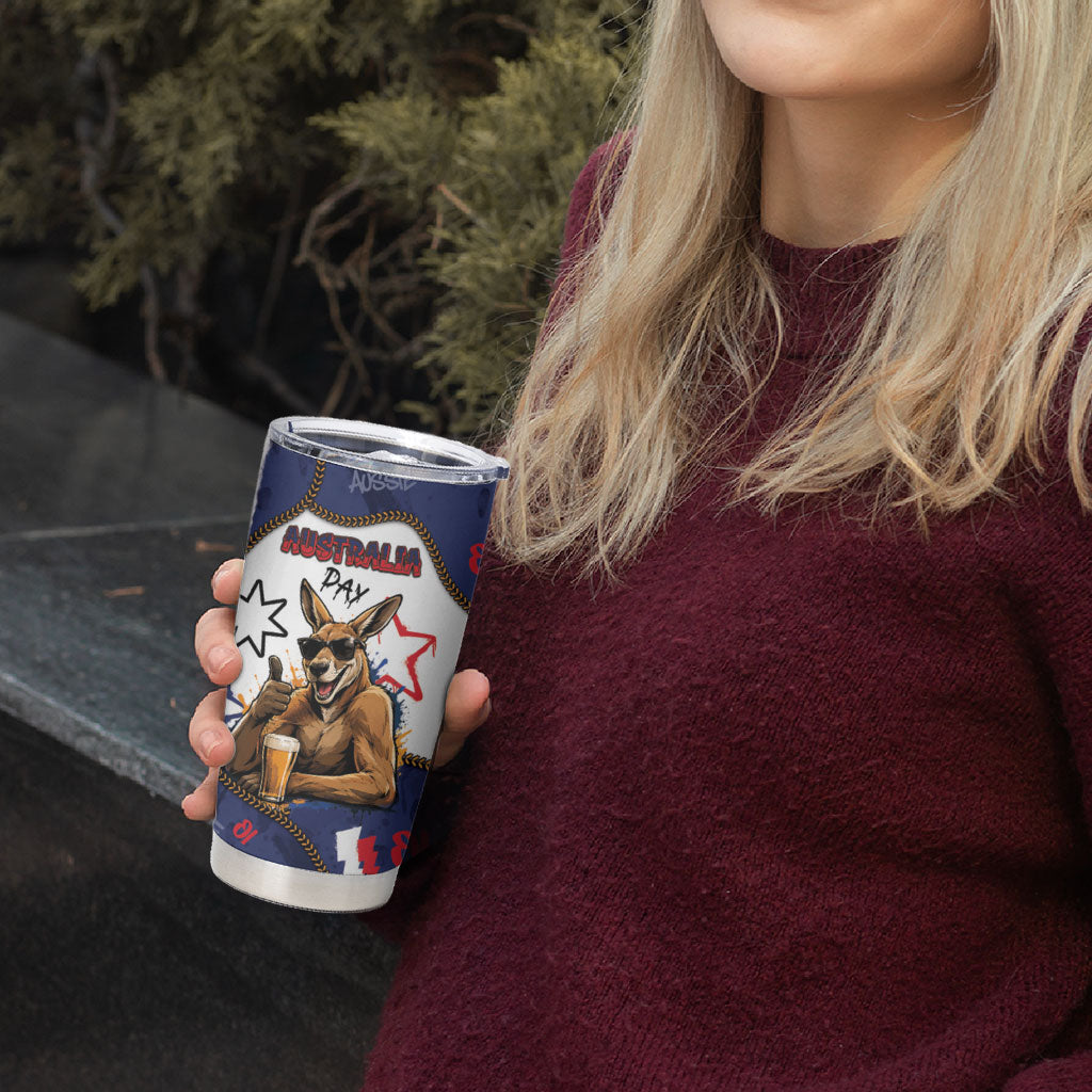 Australia Flag Day Tumbler Cup Cool Kangaroo Beer Aussie Aussie Oi Oi