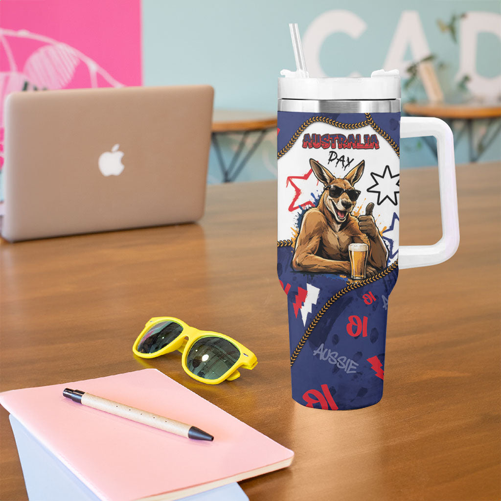 Australia Flag Day Tumbler With Handle Cool Kangaroo Beer Aussie Aussie Oi Oi