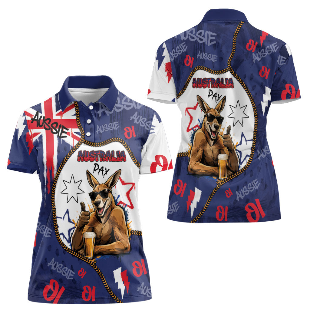 Australia Flag Day Women Polo Shirt Cool Kangaroo Beer Aussie Aussie Oi Oi