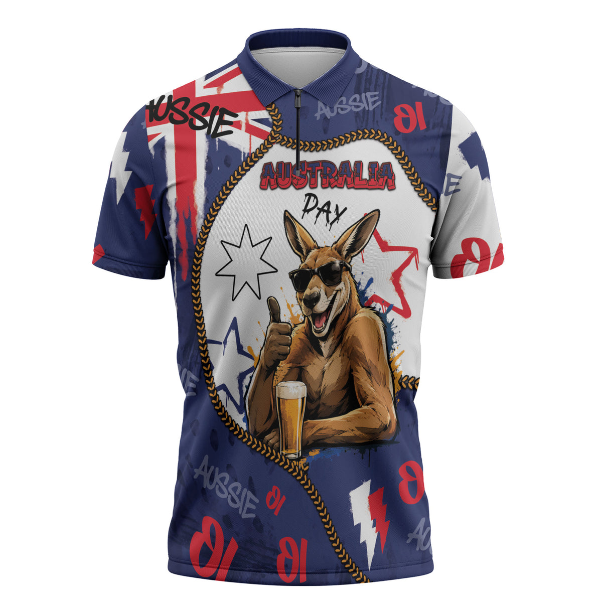 Australia Flag Day Zipper Polo Shirt Cool Kangaroo Beer Aussie Aussie Oi Oi