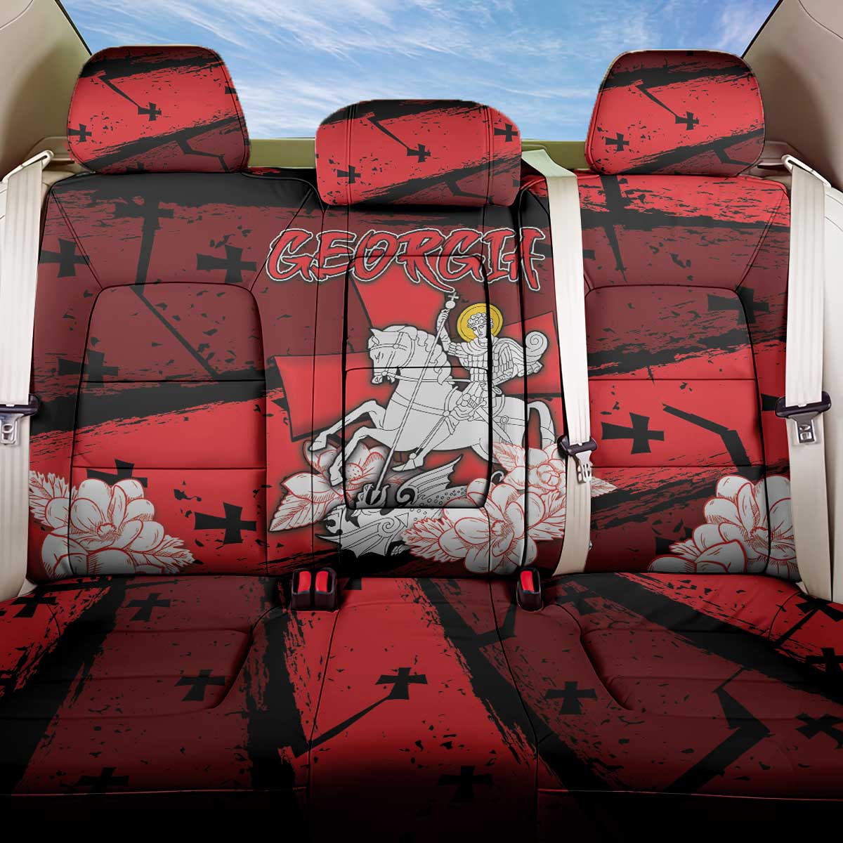 Georgia Back Car Seat Cover Patron Saint Symbol - Wonder Print Shop
