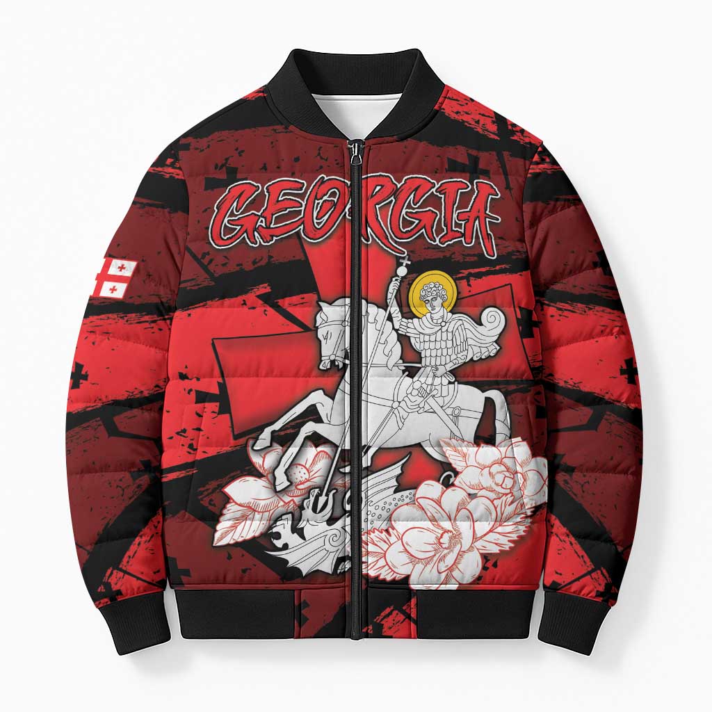 Personalized Georgia Bomber Puffer Jacket Patron Saint Symbol - Wonder Print Shop