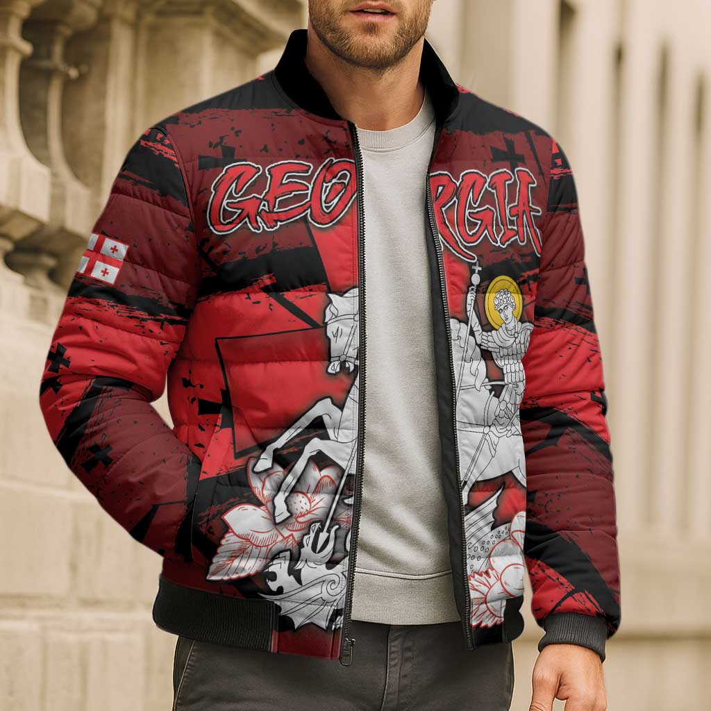 Personalized Georgia Bomber Puffer Jacket Patron Saint Symbol - Wonder Print Shop